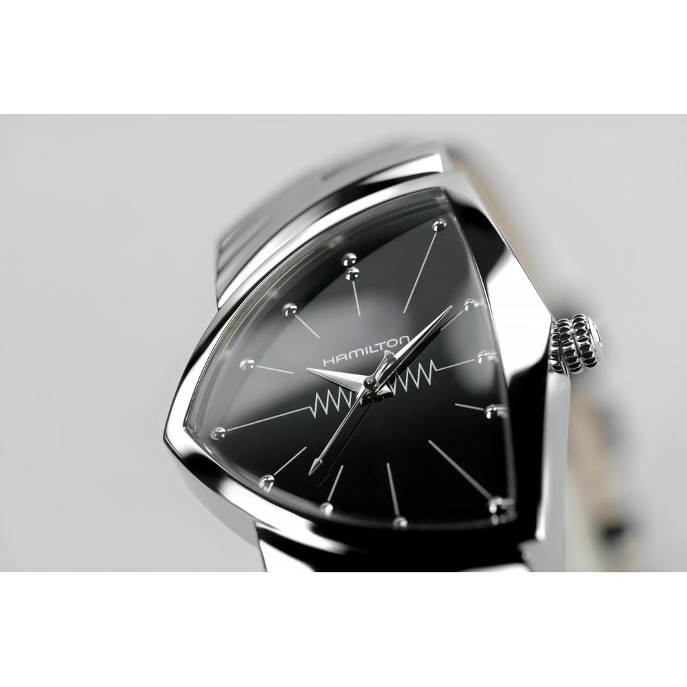 Hamilton Ventura Quartz Black Leather Strap SS H24411732 - Watches